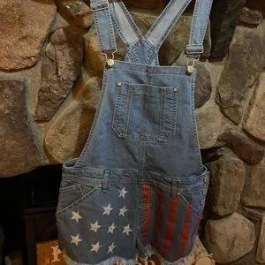 Tinseltown Red, White,Blue, Denim short overalls